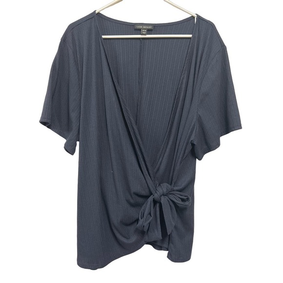 Lane Bryant Navy Blue V Neck Wrap Fitted Blouse T Shirt Size 26/28 - Picture 1 of 6